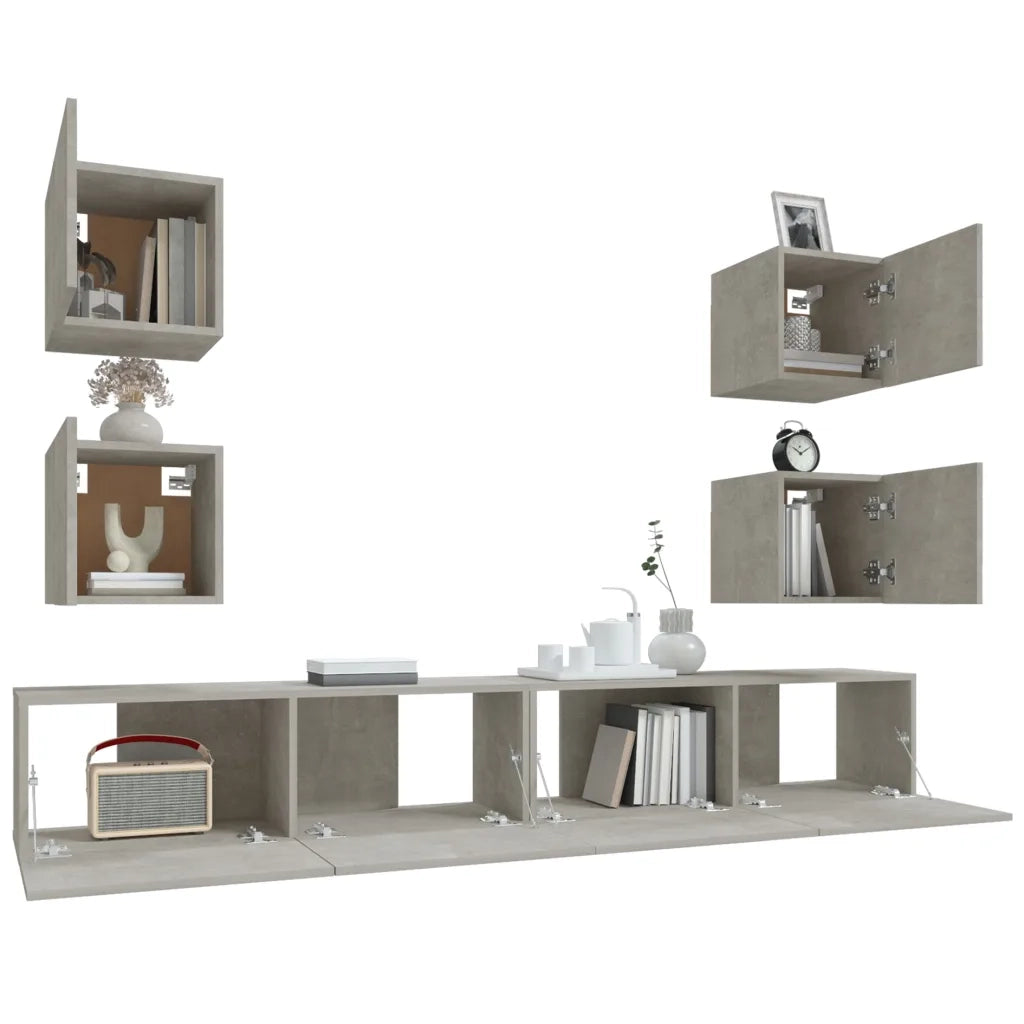 Set di Mobili Porta TV 6 pz Grigio Cemento in Legno Multistrato 3114265