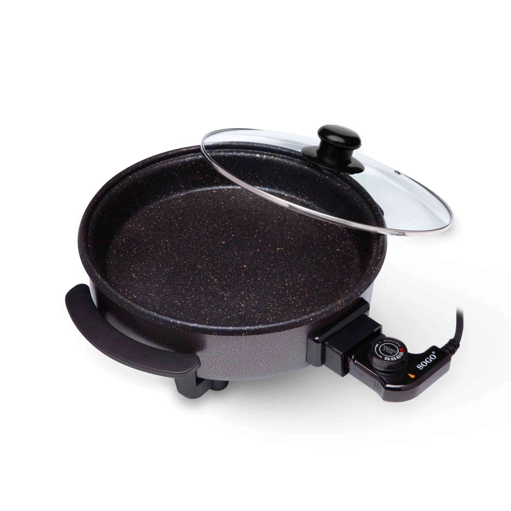 Padella elettrica multicooking antiaderente, diametro 32cm con coperchio vetro, termostato 240°C 1500W cucina - SOGO