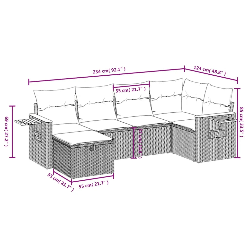 Set Divano da Giardino 6 pz con Cuscini Grigio in Polyrattan
