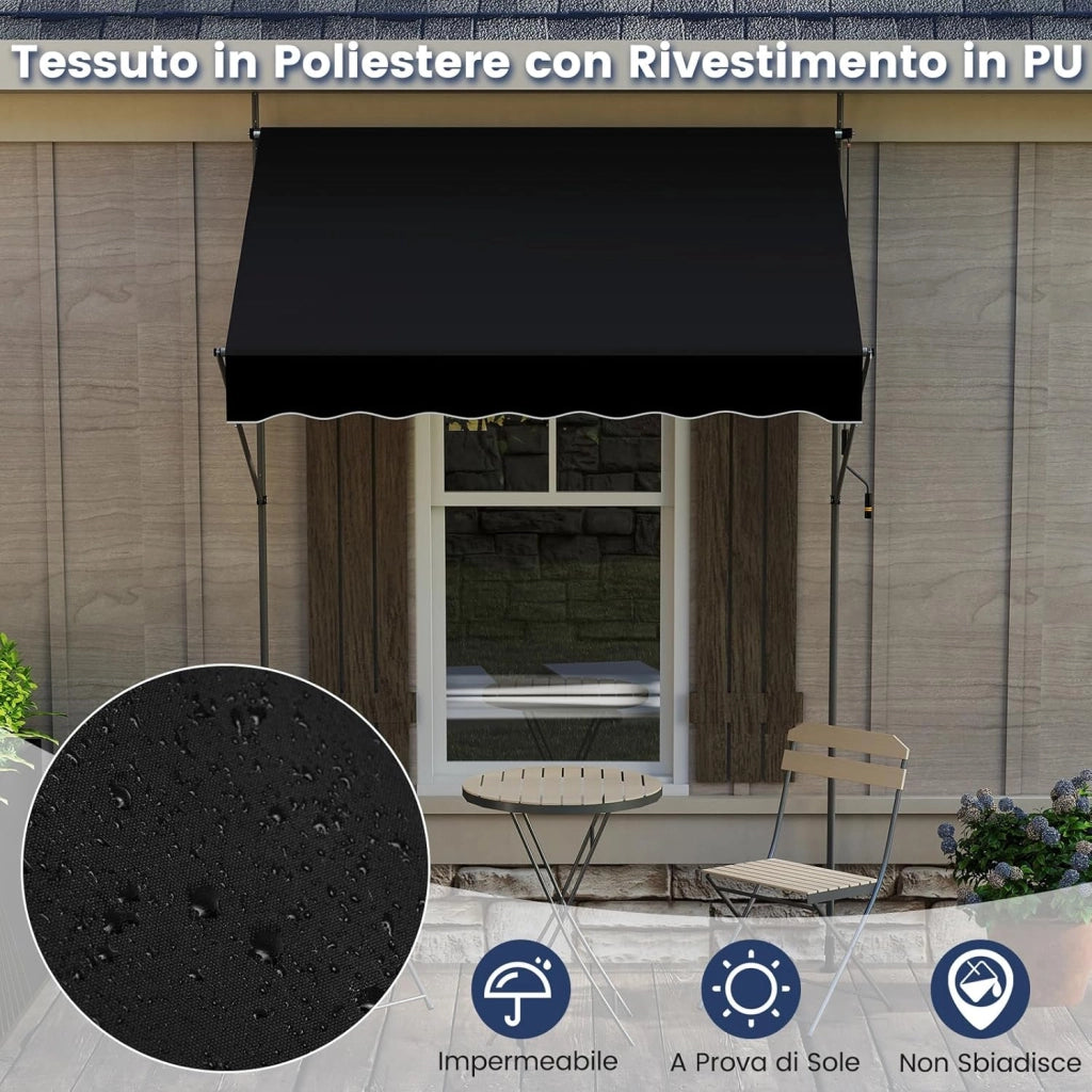 Tenda da Sole a Morsetto, Regolabile in Altezza e Inclinazione con Manovella, Telo Impermeabile e Resistente ai Raggi Solari e Telaio Antiruggine, Tenda Retrattile Senza Foratura (2M,Nero)