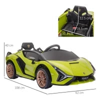 Lamborghini Macchina Elettrica per Bambini 12V con Fari e Musica, Telecomando e Velocità 3-5km/h, Età 3-5 Anni, 108x62x40cm, Verde