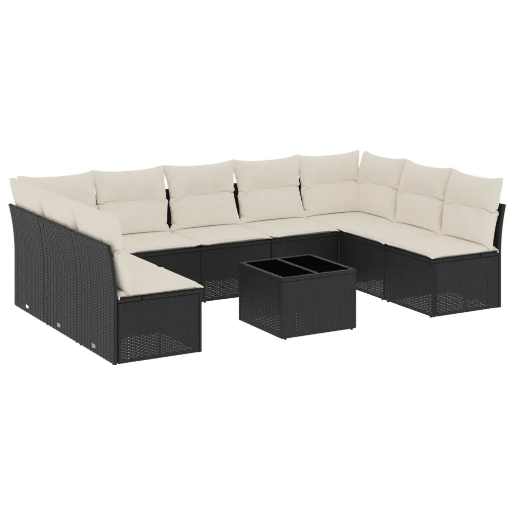 Set Divani da Giardino 10pz con Cuscini in Polyrattan Nero 3218076