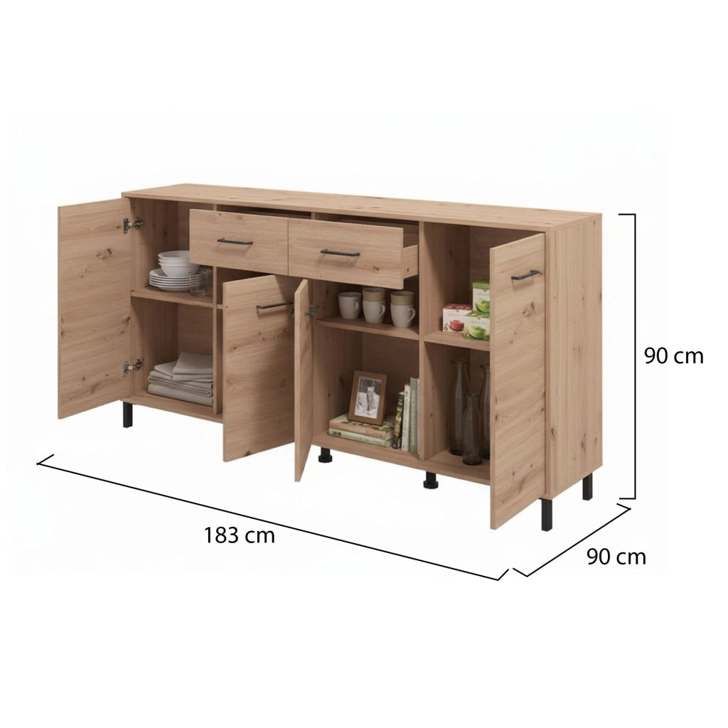 Madia Grondona, Credenza 2 Cassetti, 183x40x90h cm Marrone Rovere Nodi