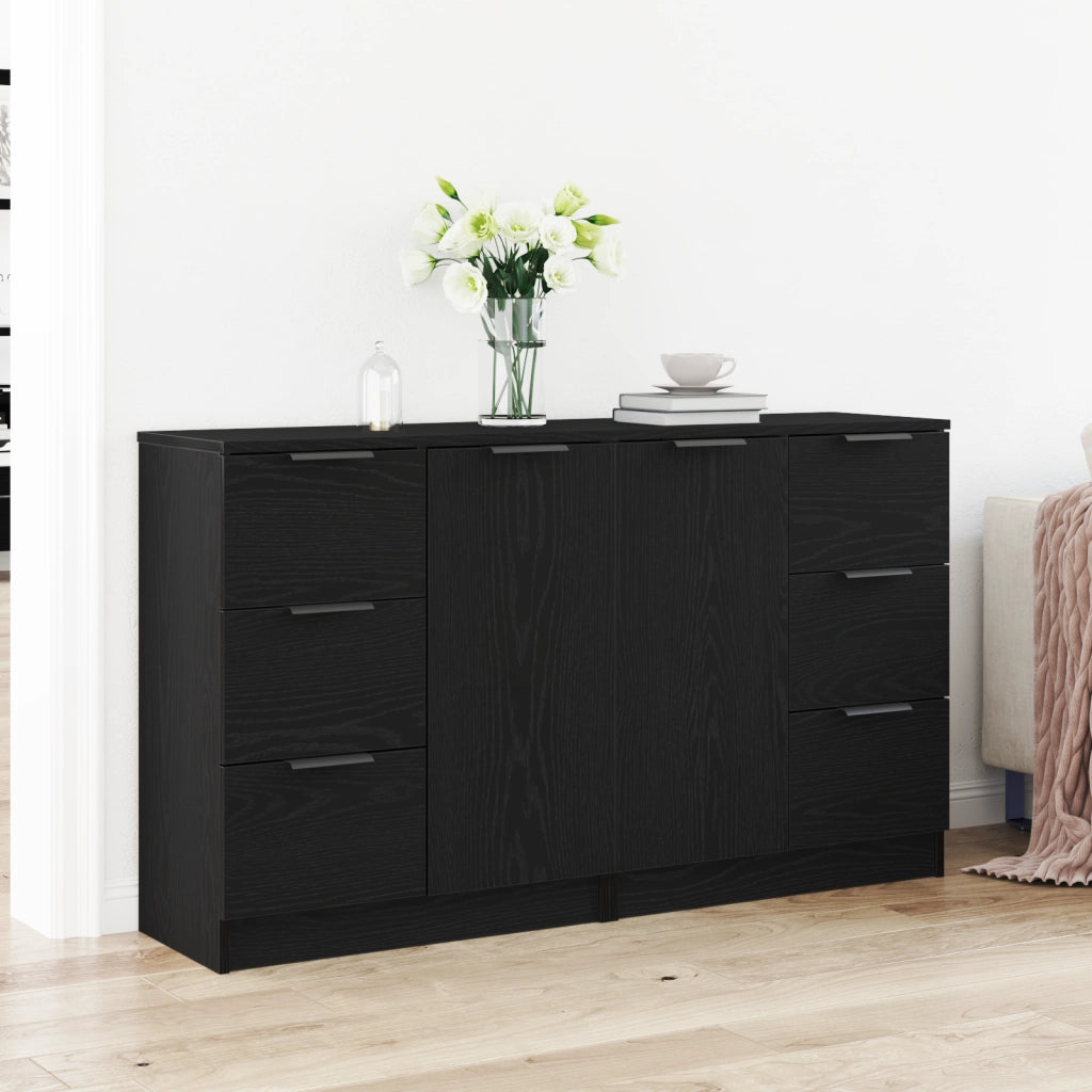 Credenze 2 pz Nero Rovere 60x30x70 cm Legno ingegnerizzato