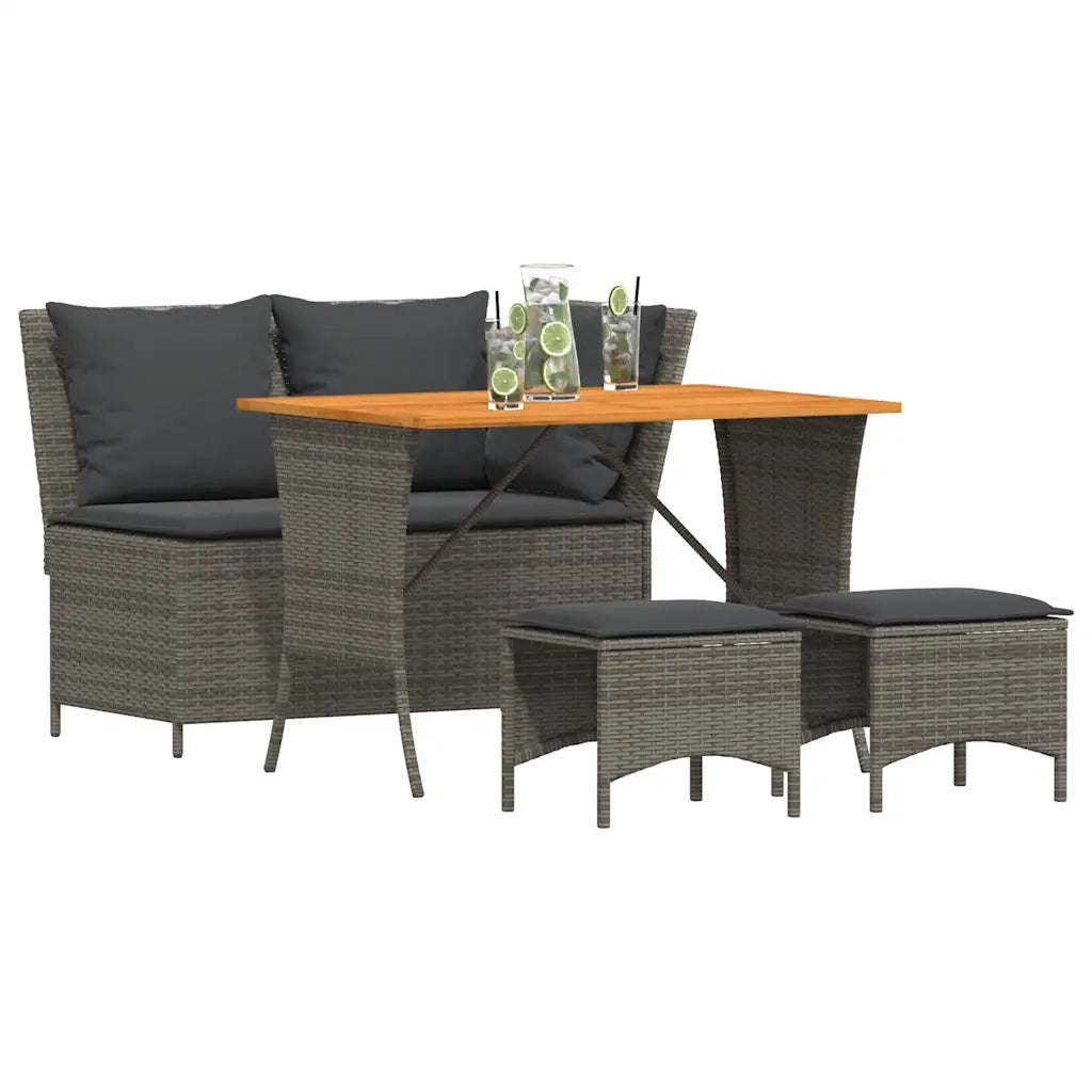 Set da Pranzo da Giardino 4 pz con Cuscini in Polyrattan Grigio