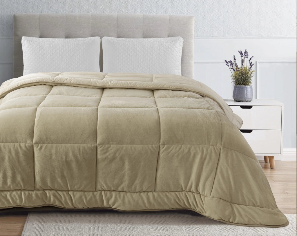 Trapunta Piumone Invernale In Tessuto Flanellato Effetto Velluto 550 Gr-Mq Beige - Matrimoniale