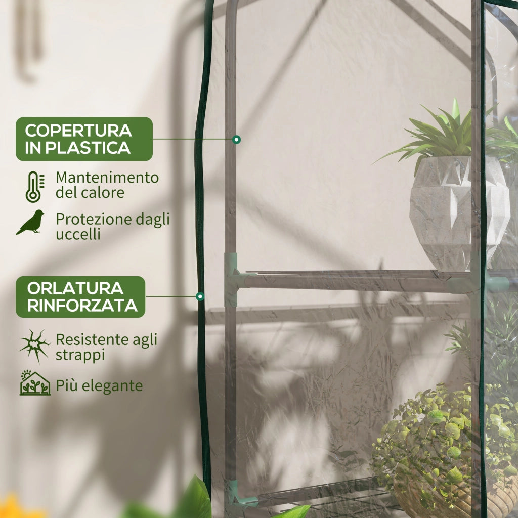 Mini Serra da Giardino con Copertura in PE, 3 Ripiani e Porta Avvolgibile, 59x39x127 cm, Trasparente