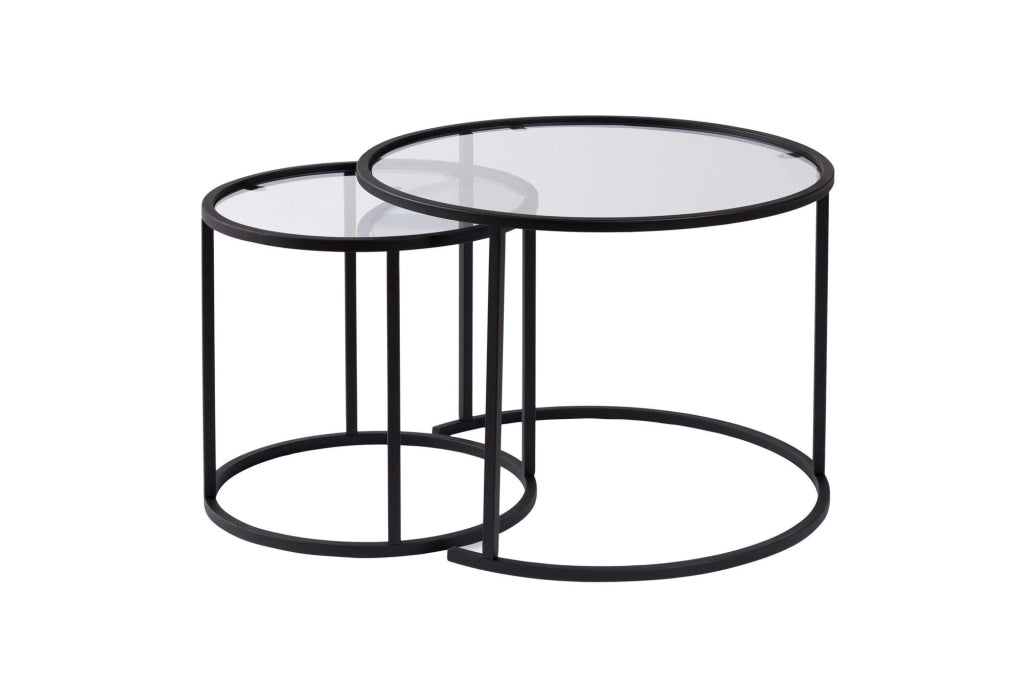Set di 2 tavolini in metallo "Aurum" - 60 x 60 x 43 cm - Nero trasparente