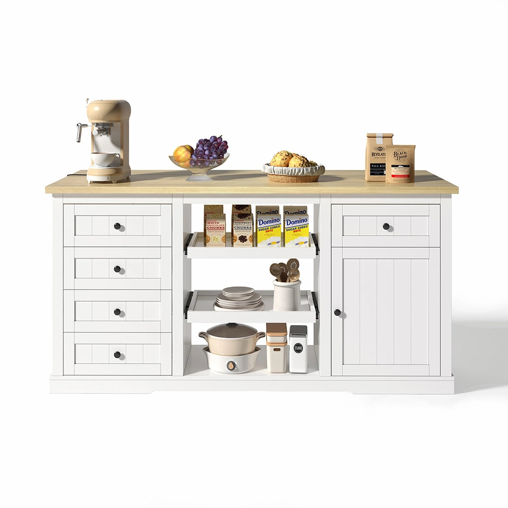 Buffet bar con prese - Xylo - 150x65x75cm bianco 5 cassetti