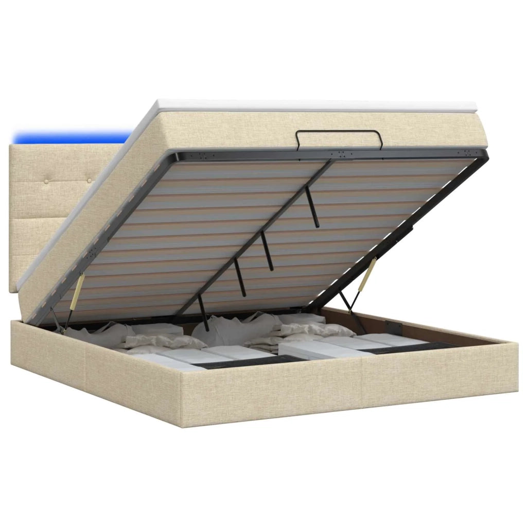 Letto Ottomano con Materasso e LED Crema 180 x 200 cm Tessuto 3458095