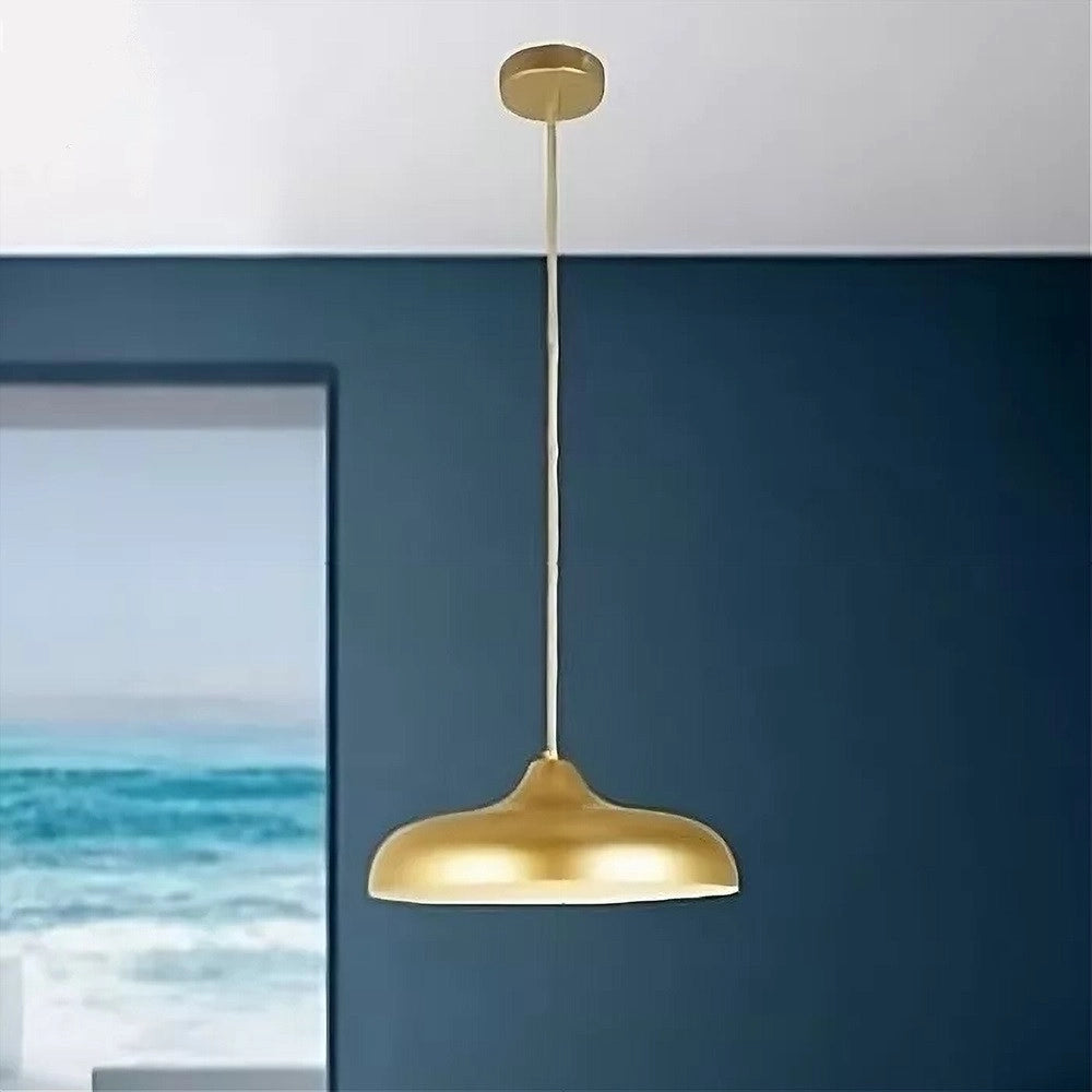 Trade Shop - Lampadario A Sospensione Design Moderno E27 Paralume Ferro Cupola Oro Bianco 33337 -