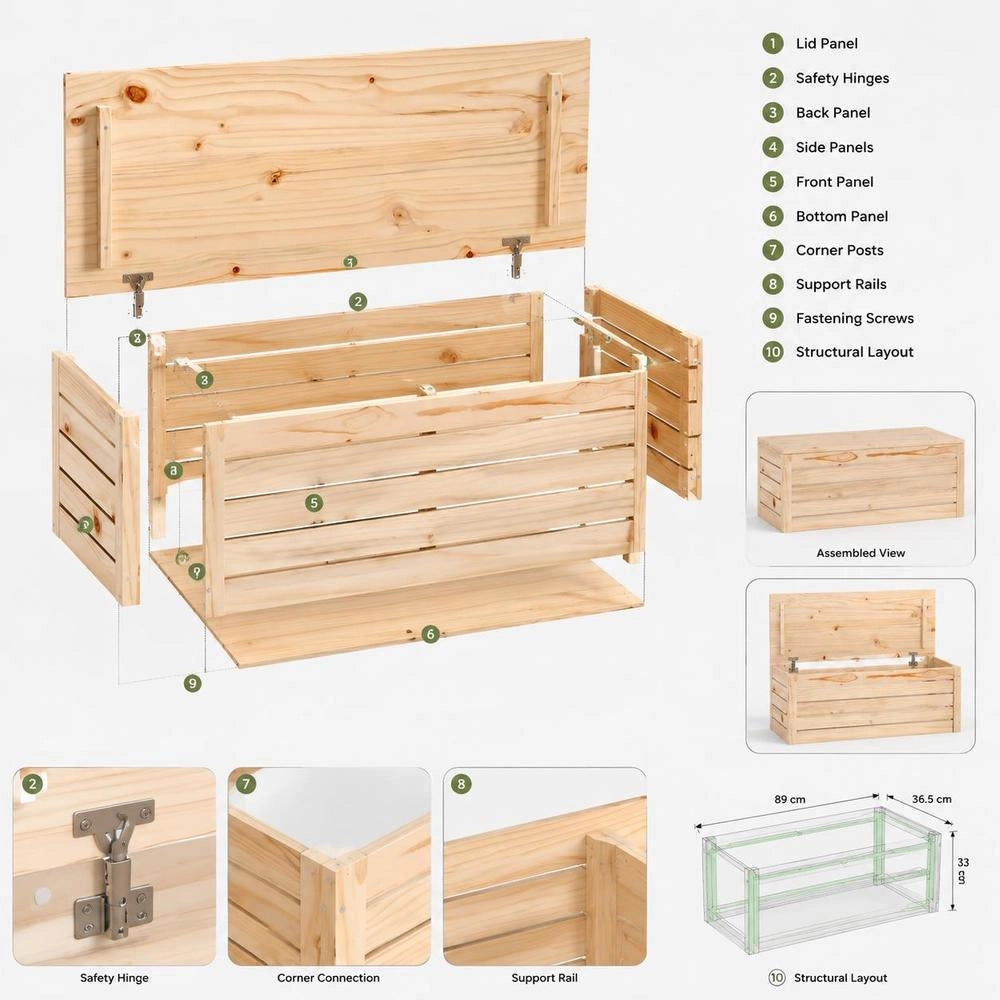 Chest 89x36.5x33 Cm Solid Pine Wood