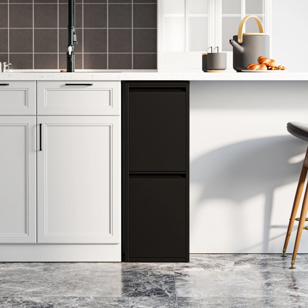 Pattumiera Sollentuna per Raccolta Differenziata con 2 Scomparti Ribaltabili Cestini a 14L - Nero [en.casa]