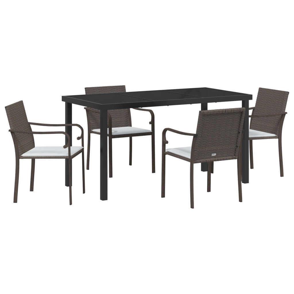 Set da giardino in 5 pezzi con cuscini marroni in polyrattan