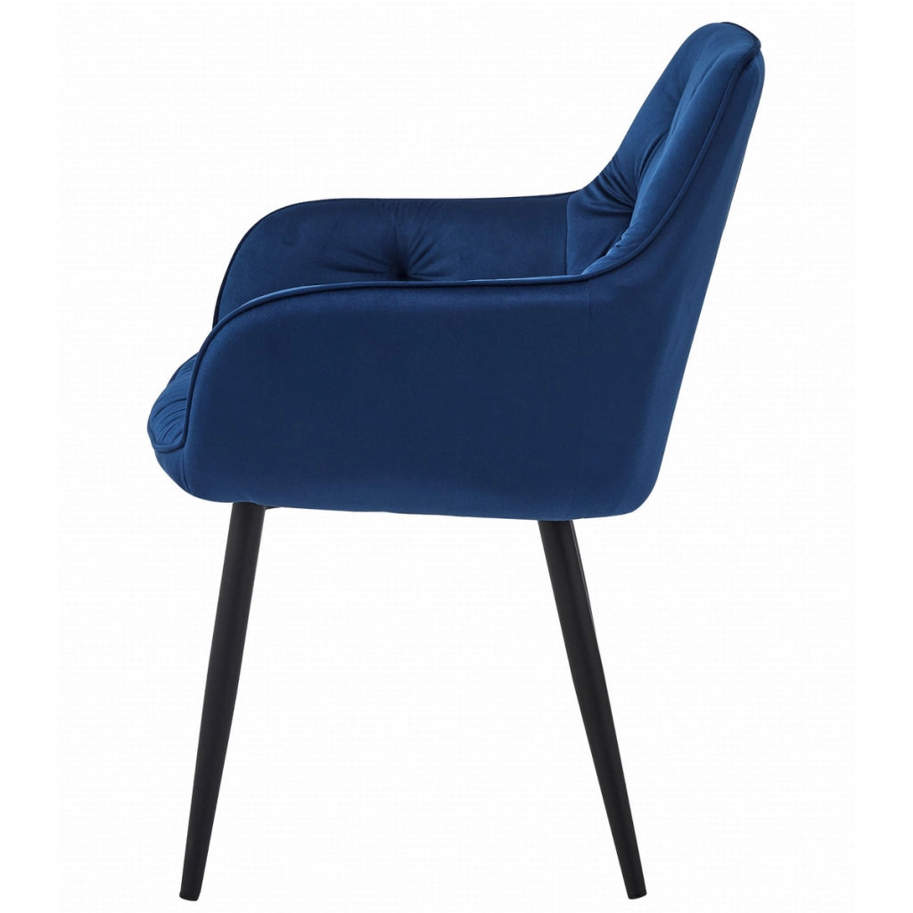 Sedia Jork in Velluto Blu Notte con Gambe Nere
