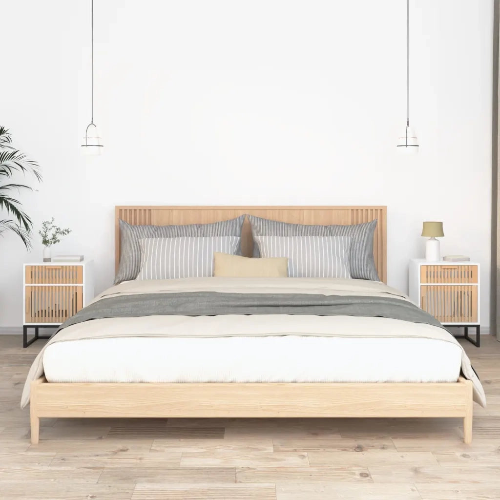 Comodini 2 pz-Set di 2 Tavolino da notte Bianchi 40x30x55,5 cm Legno Multistrato e Ferro