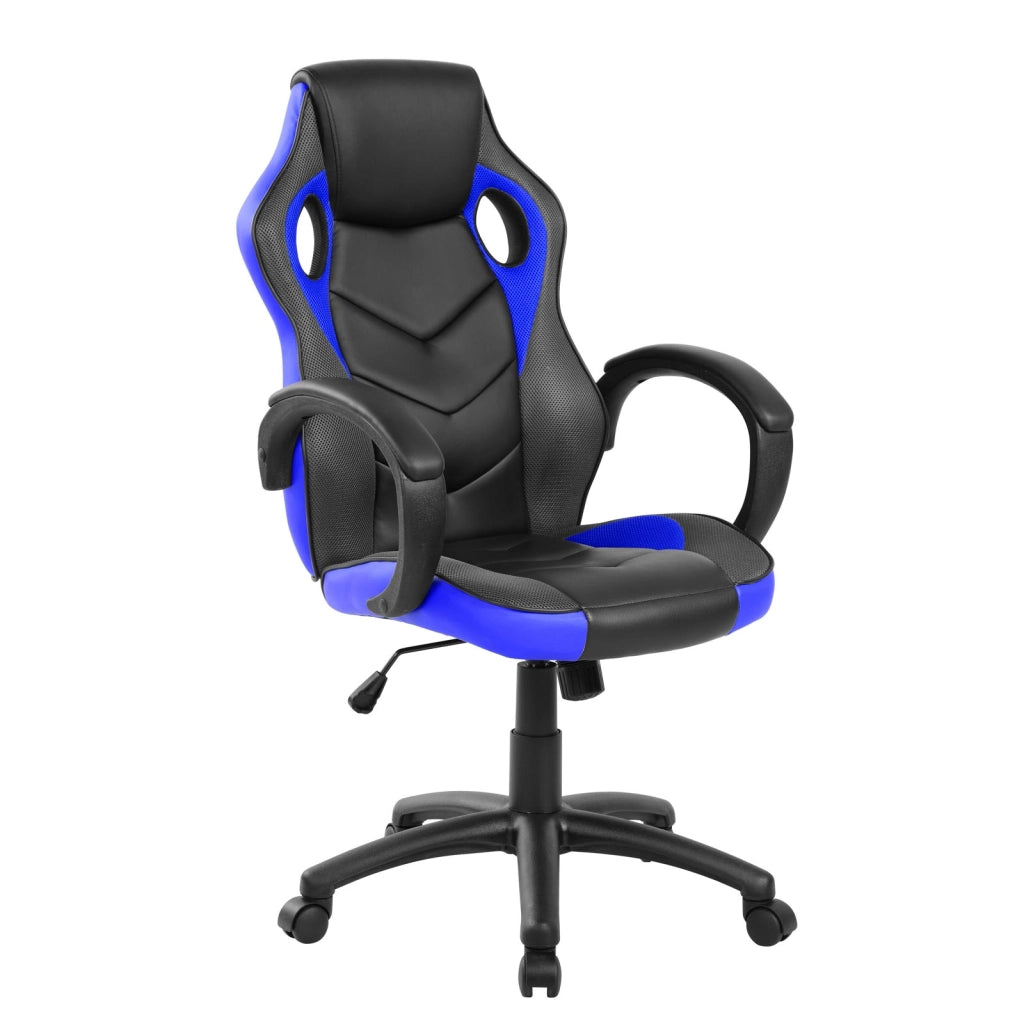 Poltrona gaming girevole con ruote e braccioli nero e blu Gerep Troy