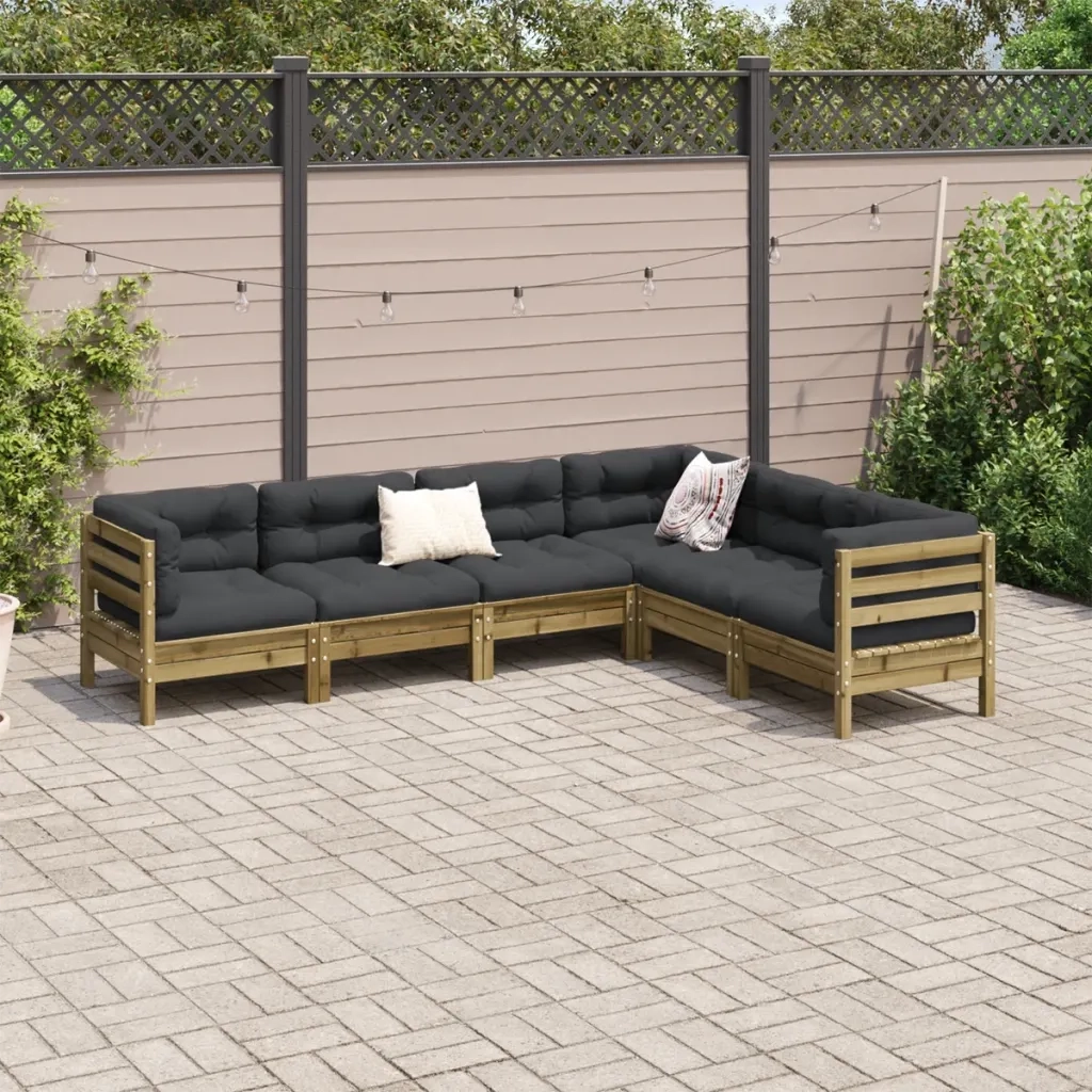 Set Divani da Giardino 6pz con Cuscini Legno Impregnato di Pino