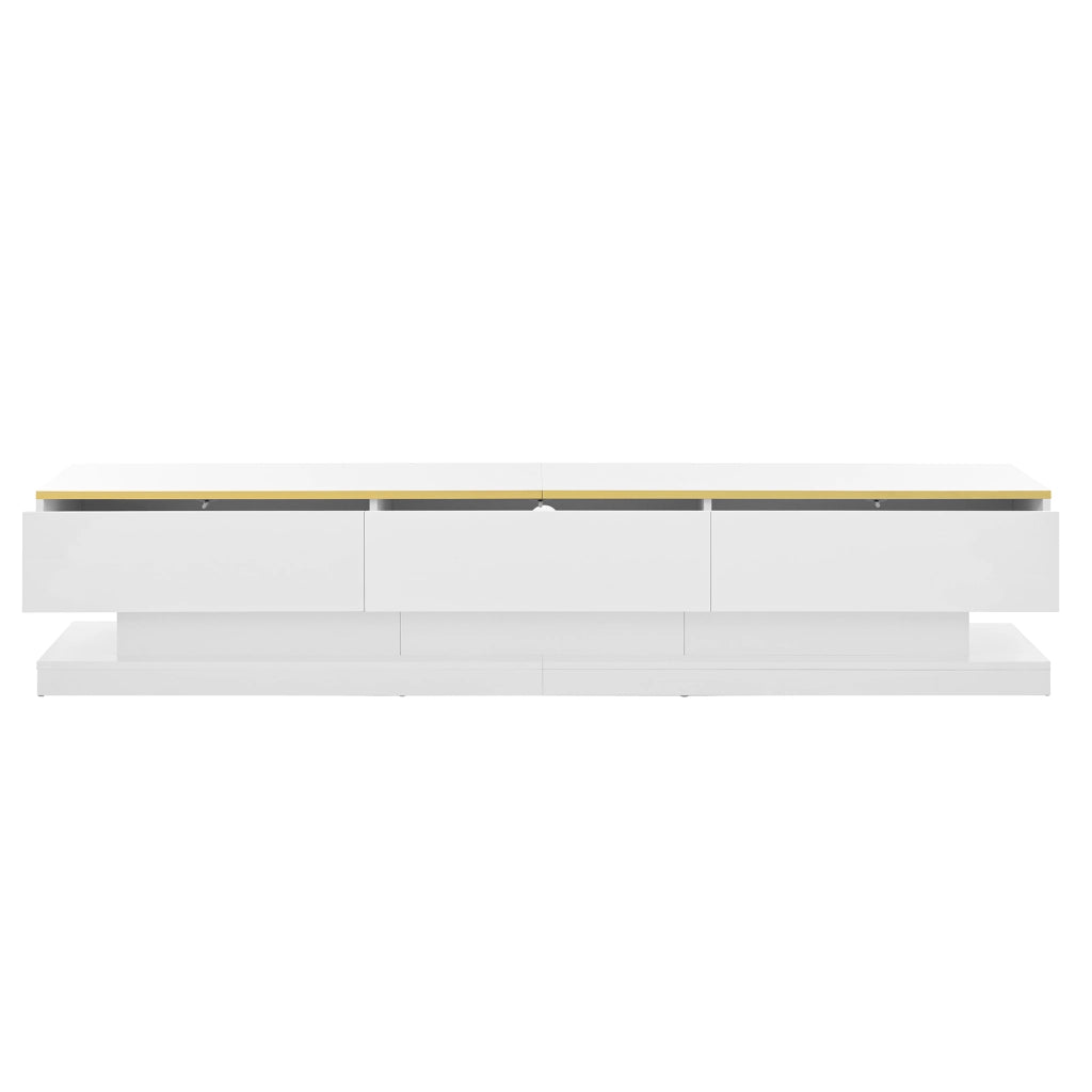 Mobile porta tv 200 cm bianco lucido con 3 cassetti e bordo dorato