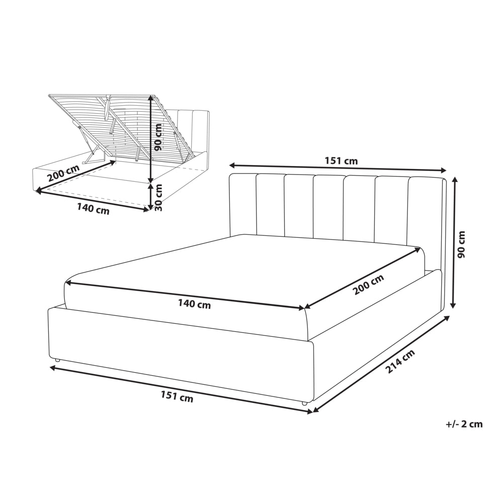 Letto contenitore Rivestimento in velluto beige 140 x 200 cm con testiera a doghe
