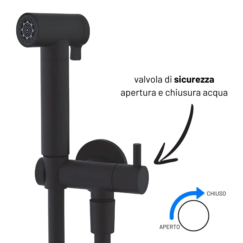 Idroscopino wc doccetta ottone portatile shutoff monogetto con leva ogomondo kit *** finitura- nero tondo, confezione 1
