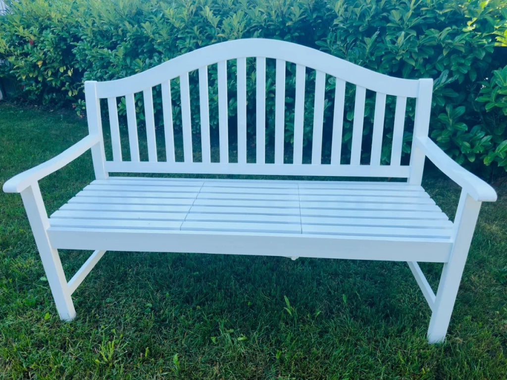 Panca da giardino con tavolo in legno di acacia, laccato bianco 3 volte