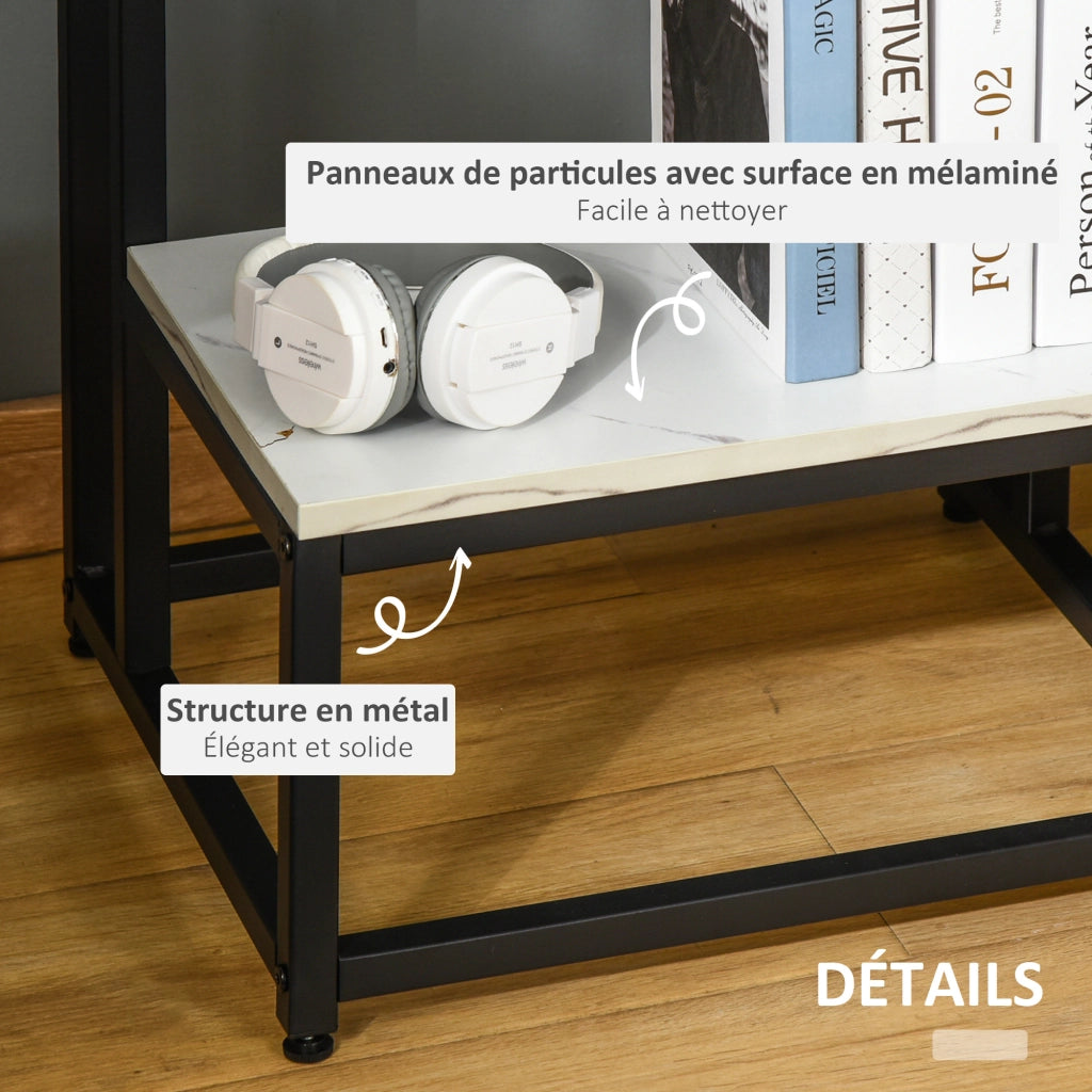 Tavolino da salotto moderno ¨C zephmum ¨C struttura in acciaio nero, piano effetto marmo bianco