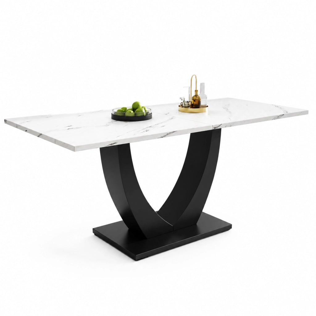 Tavolo da pranzo 140x75x75.5 cm rettangolare con piedini regolabili; MDF e metallo bianco e nero