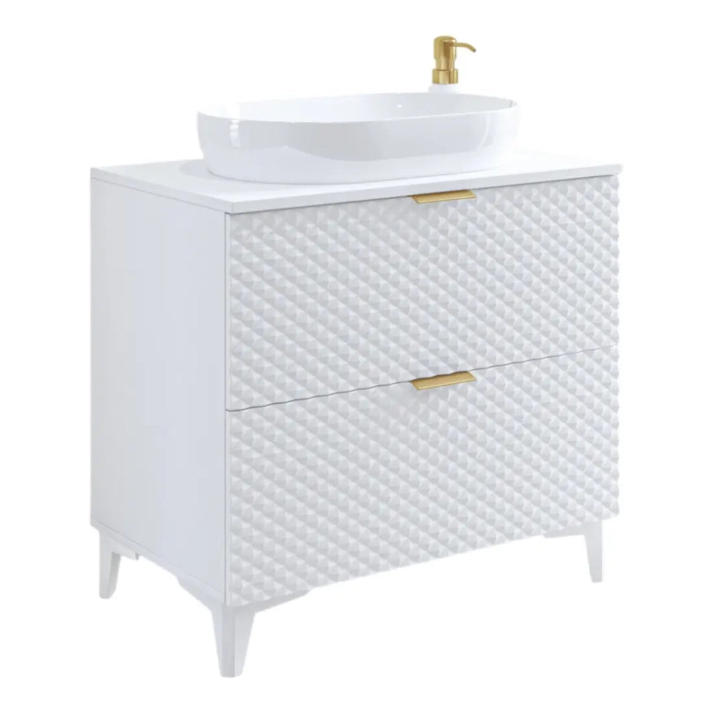 Mobile sotto lavabo da bagno 80cm con 2 cassetti collezione CHIC color bianco e dorato