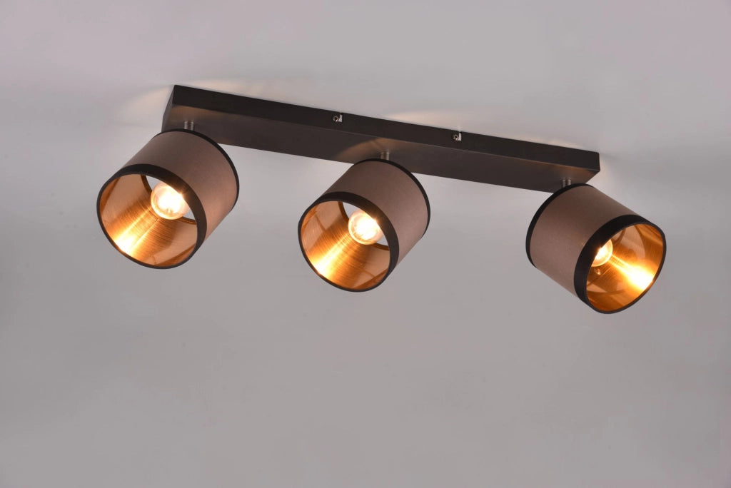 DAVOS BARRA 3 SPOTS ORIENTABILI METALLO CROMATO PARALUMI TORTORA E ORO L. 58CM ATTACCO E14