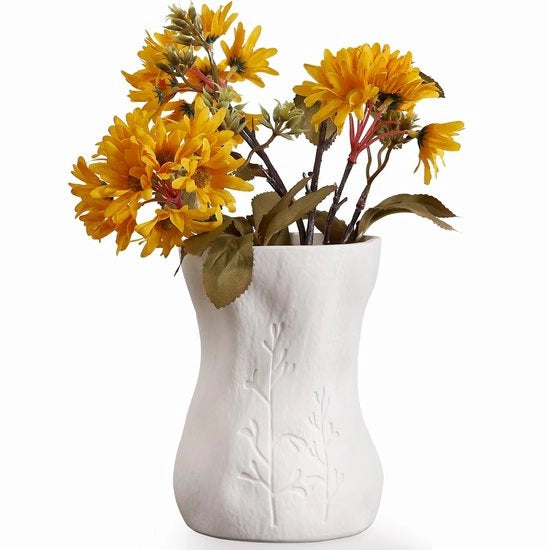 Vaso Ceramico 16 cm - Piccola Vaso Bianco con Decorazione Geometrica per Fiori, Decorazione per Soggiorno, Cucina e Ufficio