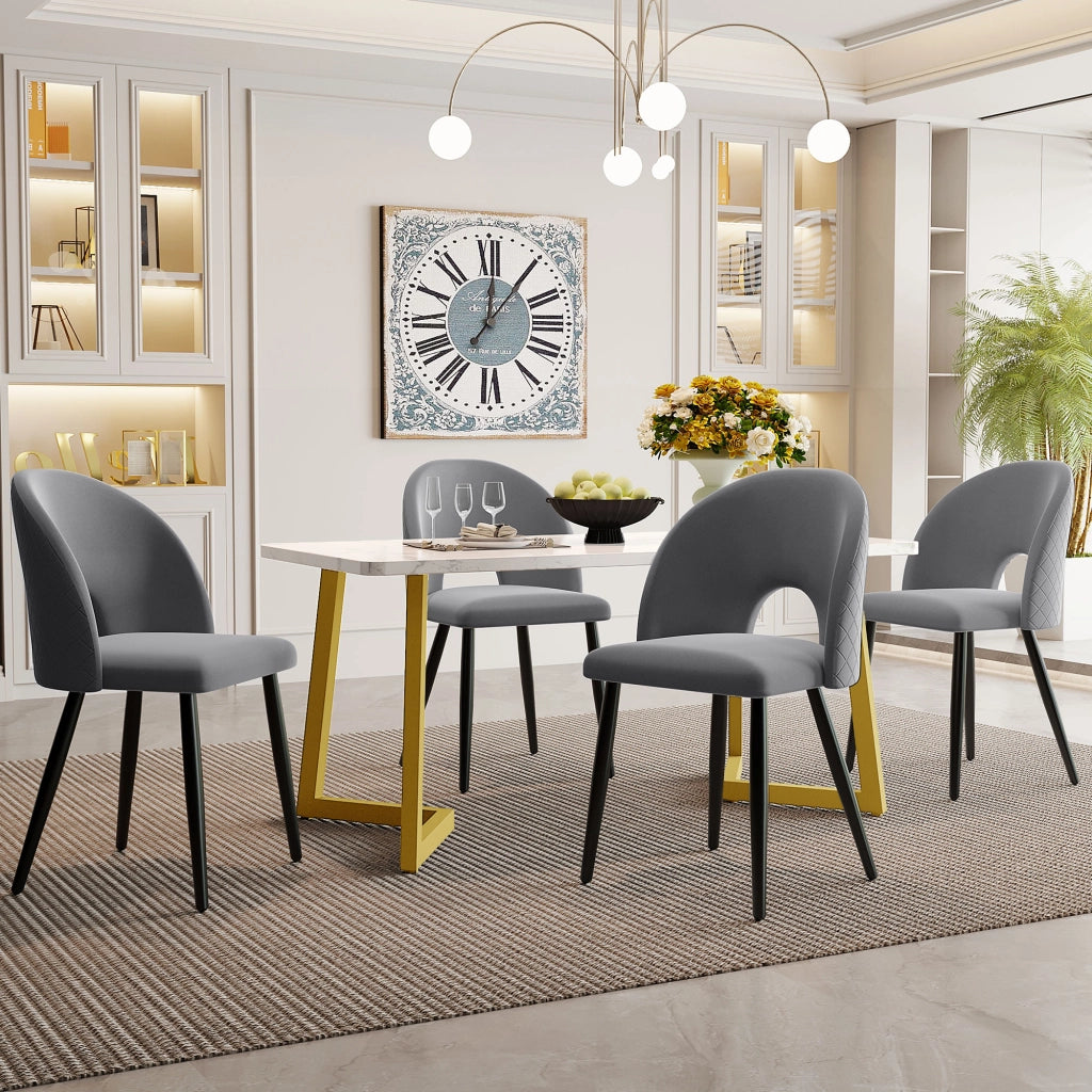 Tavolo da pranzo con 4 sedie in velluto, gambe regolabili, per cucina e sala da pranzo, grigio, 117 × 68 × 75 cm