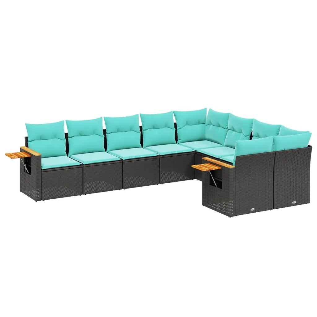 Set Divani da Giardino 9 pz con Cuscini Nero in Polyrattan 3227142