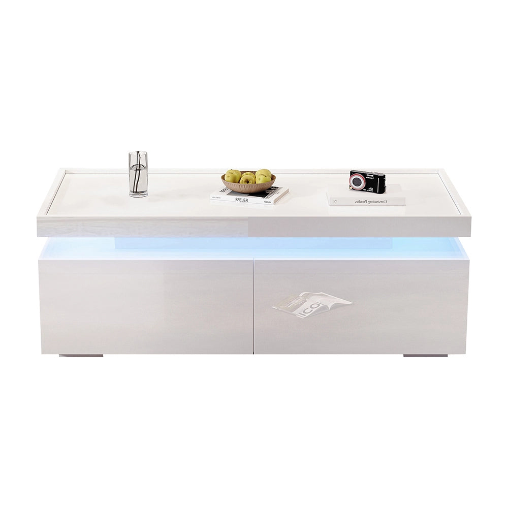 Tavolino moderno - Xylo - 95x45cm LED 2 cassetti bianco