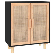 Credenza | Madia | Buffet da pranzo | Armadio da pranzo Nera 60x30x70 cm Legno Massello Pino e Rattan Naturale