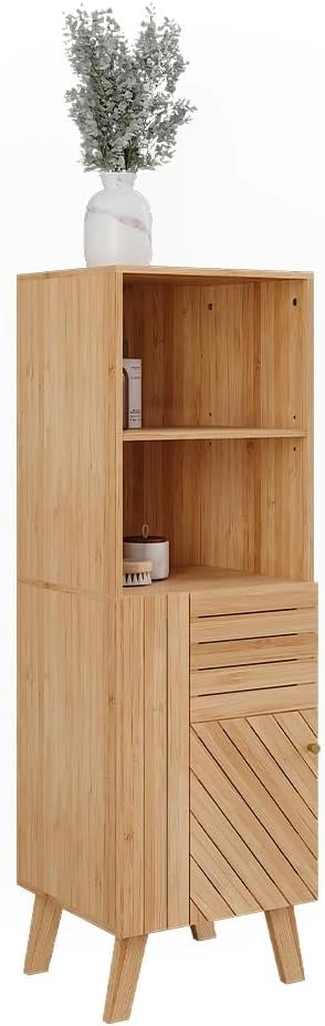 Mobiletto midi Lucie, Bambù, 40 x 124 cm, adatto per la conservazione salvaspazio di accessori da bagno