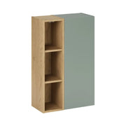 Mobile da parete OSTER 50cm – mobile sospeso verde salvia con 1 anta e 3 nicchie visibili in rovere chiaro