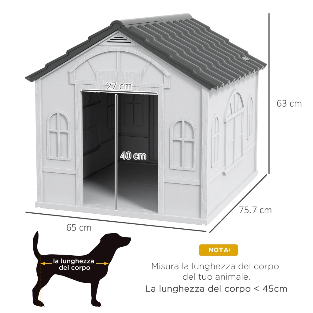 Casetta per Cani da Esterno 65x75,7x63 cm con Tetto Inclinato in PP Impermeabile Grigio
