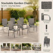 Stackable Garden Chairs, Set Of 6, Grey Poly Rattan