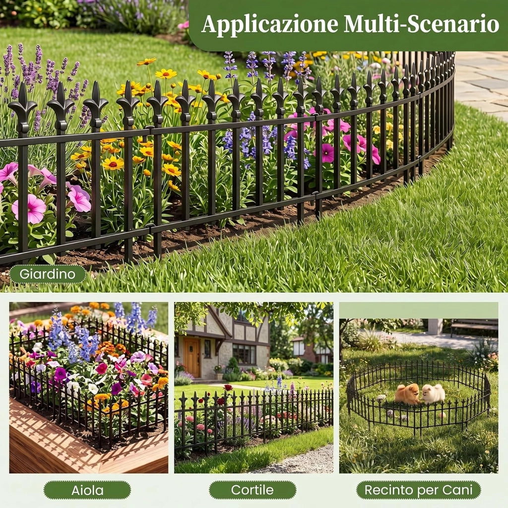 Recinzione da Giardino, Bordure per Aiuole in Metallo (10) | Recinto da Esterno Pieghevole e Flessibile, per Giardino e Cortile, 56 x 44 cm