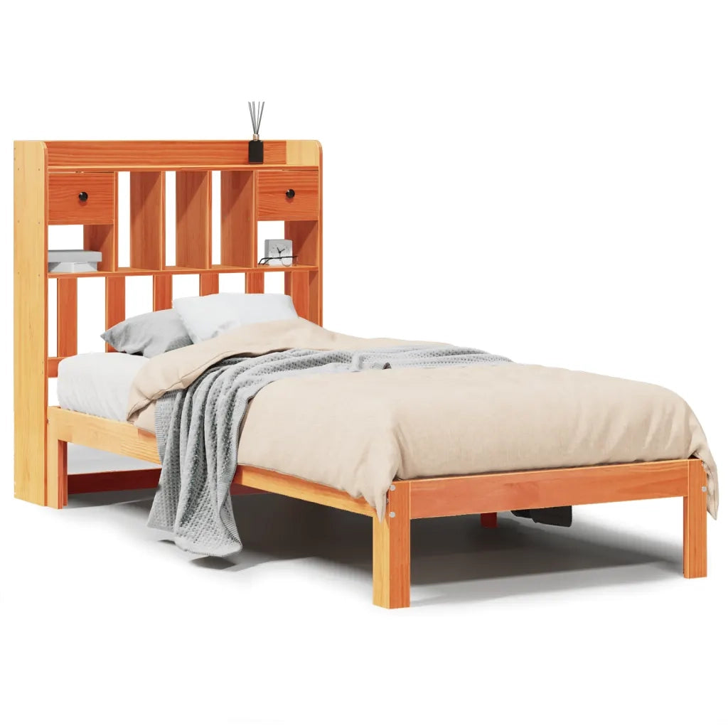 Letto Libreria senza Materasso Marrone Cera 100x200 cm in Pino 3322617