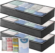 Borsa di Stoccaggio sotto il Letto 3 Pack 90L Boxa Grande con 4 Grandi Tasche con Cerniera e Finestra in PVC per Abiti, Duveti, Coperte e Trucioli di Letto