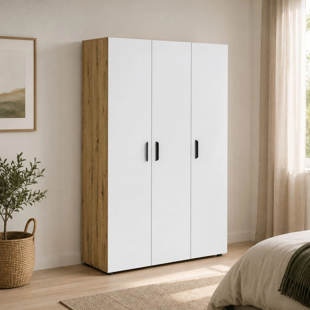 Armadio Camera da Letto Pettineo, Guardaroba 3 Ante Appendiabiti, 111x52 cm Marrone Rovere