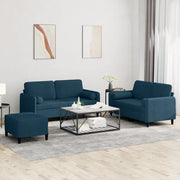 Set di Divani 3 pz con Cuscini Blu in Velluto