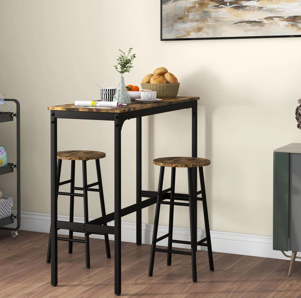 Set tavolo bar con 2 sgabelli in MDF marrone e acciaio