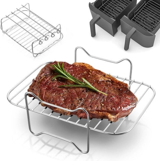 Airfryer grill con doppia lastra - accessori multifunzionali con stecchi - cottura rapida, barbecue, griglia