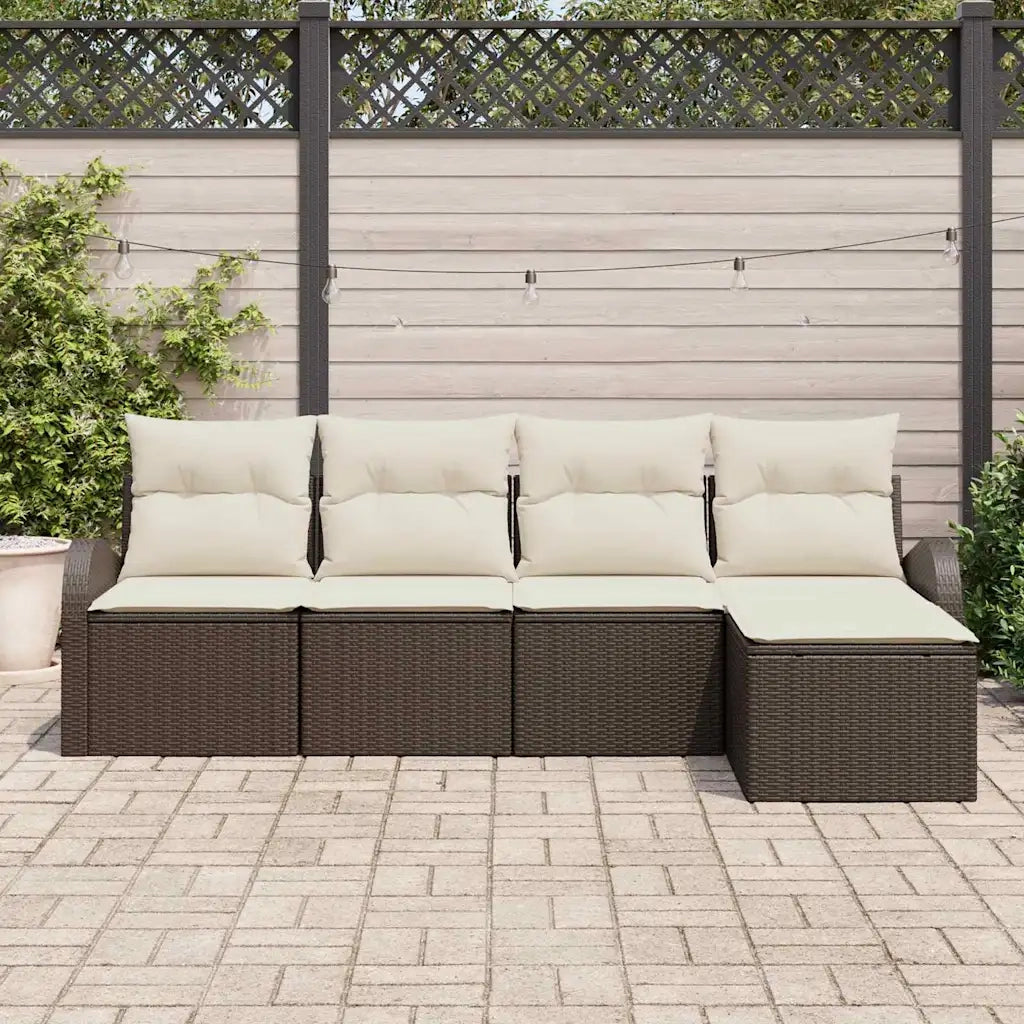 Set di divani con cuscino 5 pcs Marrone e bianco polyrattan 3354667