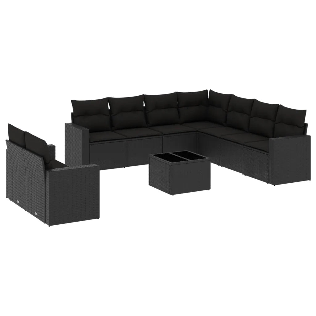 Set Divani da Giardino 10pz con Cuscini in Polyrattan Nero 3219145