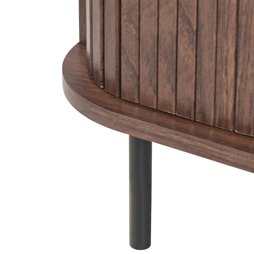 Comodino con ante scorrevole Legno scuro Gambe in metallo stile retrò camera da letto