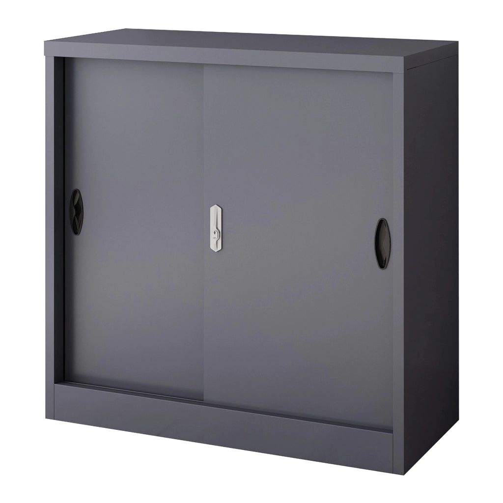 Armadietto da Ufficio Rieti 90x40x90 cm Ante Scorrevoli - Grigio scuro [en.casa]